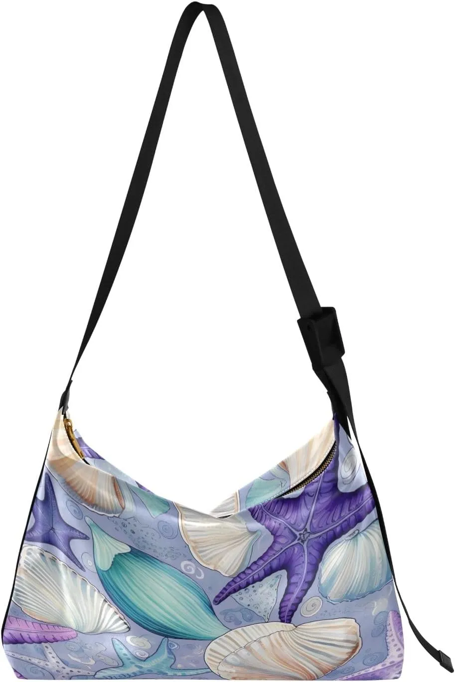 GAIGEO a of Sea Shells and Starfish Lightweight Leather Shoulder Bag, Men's Leather Crossbody Bag, Large Crossbody Bag
