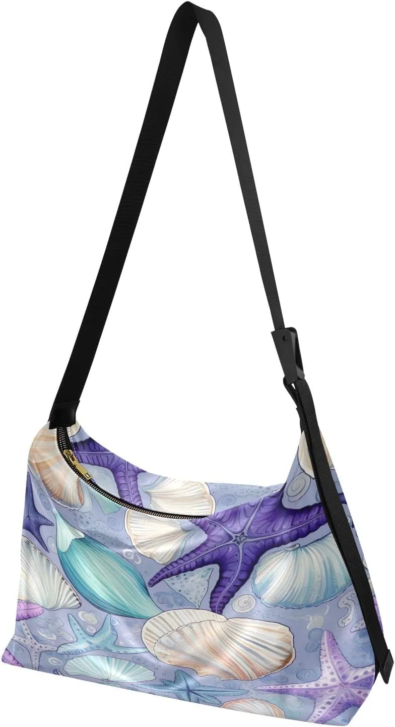 GAIGEO a of Sea Shells and Starfish Lightweight Leather Shoulder Bag, Men's Leather Crossbody Bag, Large Crossbody Bag