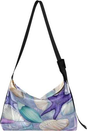 GAIGEO a of Sea Shells and Starfish Lightweight Leather Shoulder Bag, Men's Leather Crossbody Bag, Large Crossbody Bag