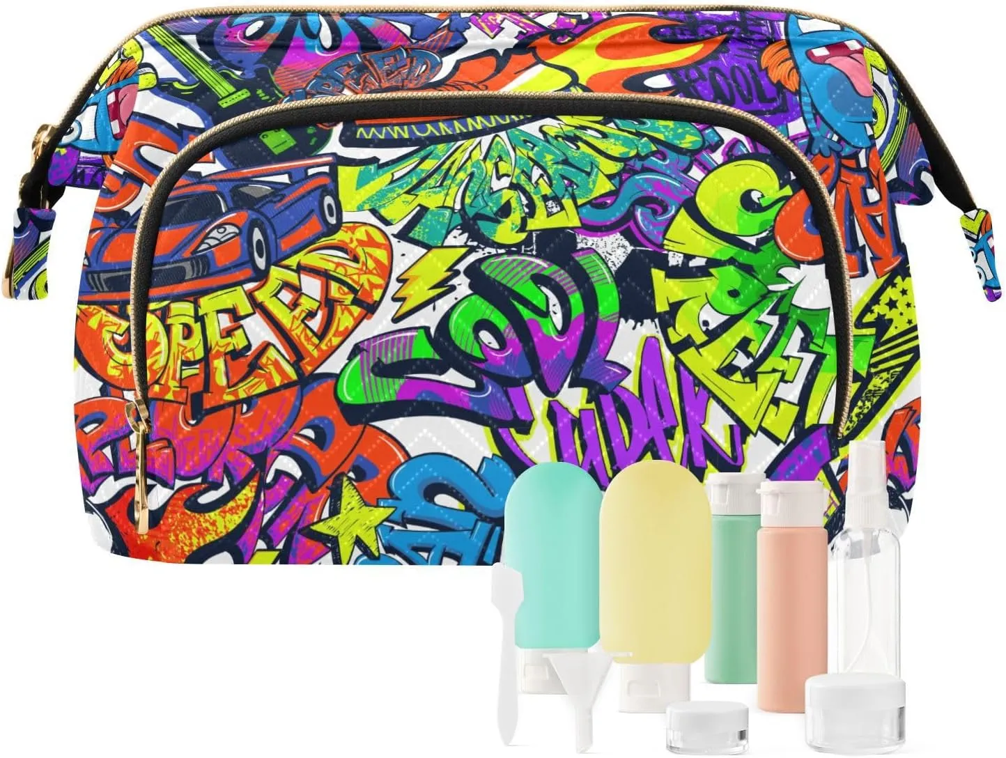 Garbage Graffiti Pattern Makeup Bag, Quilted Makeup Bag, Small Makeup Bag Organizer, Waterproof Makeup Bag Set for Travel, Women