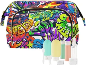 Garbage Graffiti Pattern Makeup Bag, Quilted Makeup Bag, Small Makeup Bag Organizer, Waterproof Makeup Bag Set for Travel, Women