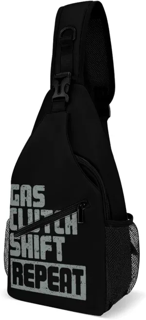 Gas Clutch Shift Repeat Crossbody Sling Bag for Men Women Lightweight Chest Bag Sling Backpack for Hiking Travel