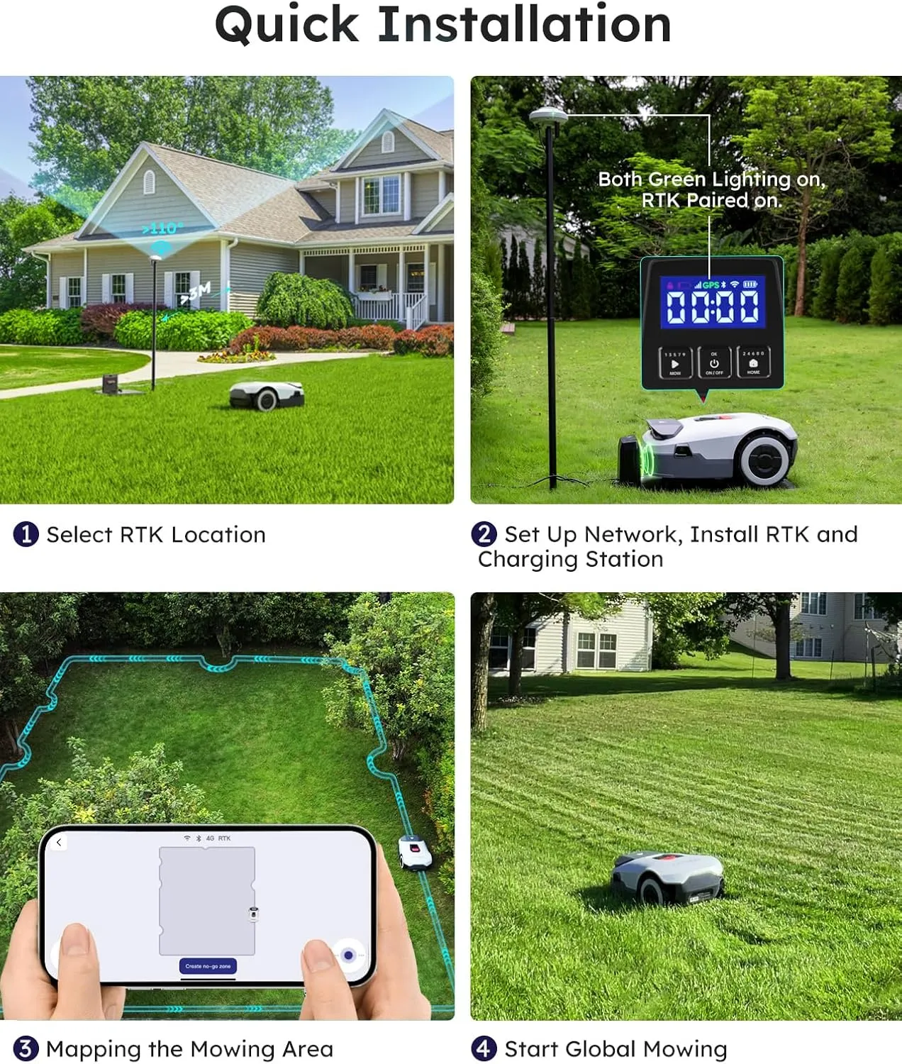 Genie600 Robot Lawn Mower - NO Wire, Full Band RTK 4-Eye Vision Robotic Lawnmower for 0.23 Acre, Auto Mapping, Multi-Zone Management, Accurate Obstacle Avoidance, Intelligent Path Planning
