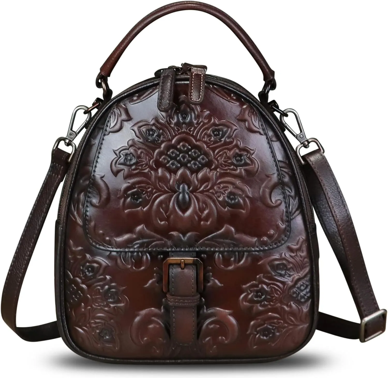 Genuine Leather Backpack for Women Crossbody Shoulder Bag Vintage Rucksack Fashion Knapsack Purse Daypack Bag (Coffee)