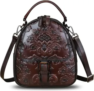 Genuine Leather Backpack for Women Crossbody Shoulder Bag Vintage Rucksack Fashion Knapsack Purse Daypack Bag (Coffee)