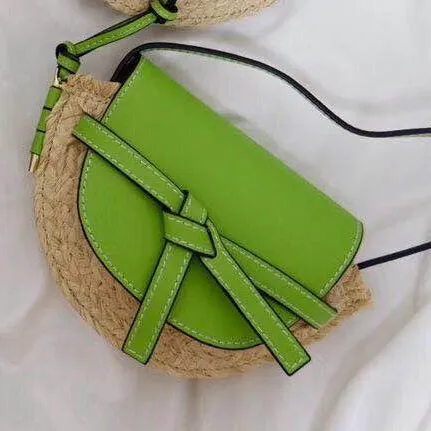 Genuine Leather Patchwork Straw Bags