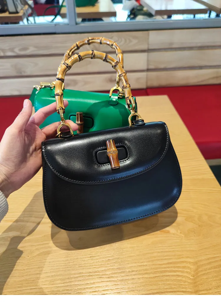 Genuine Leather Retro Bamboo Mini Bag Handbags for Woman