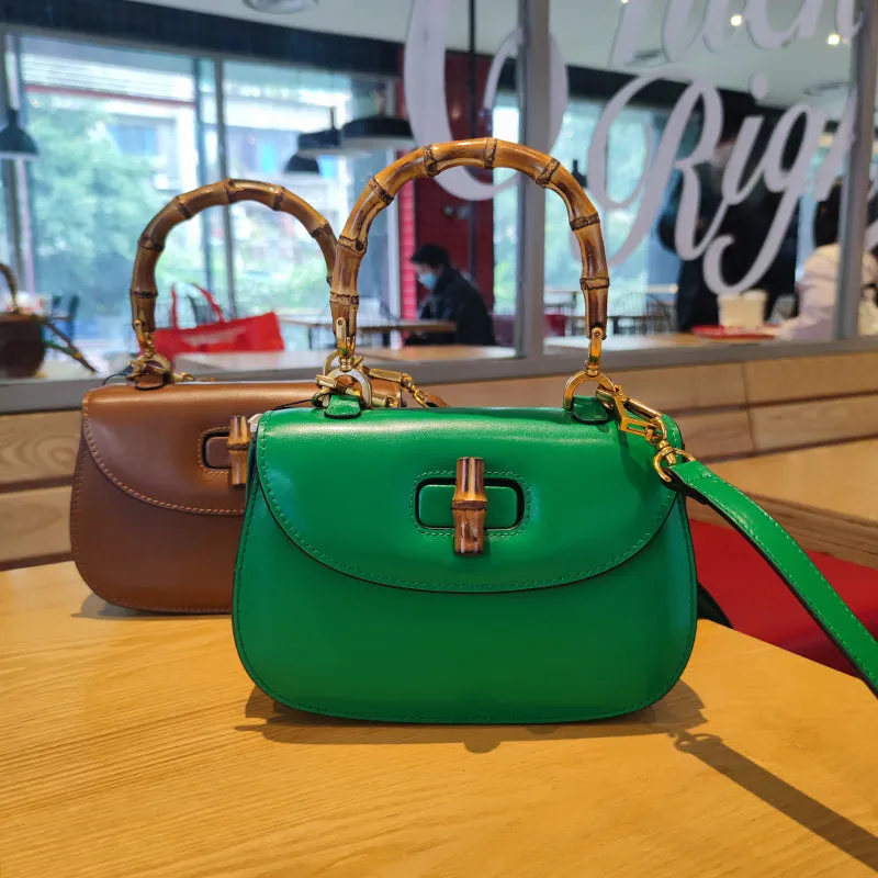 Genuine Leather Retro Bamboo Mini Bag Handbags for Woman