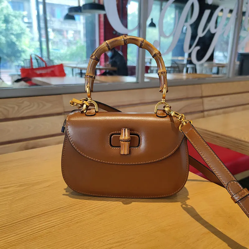 Genuine Leather Retro Bamboo Mini Bag Handbags for Woman