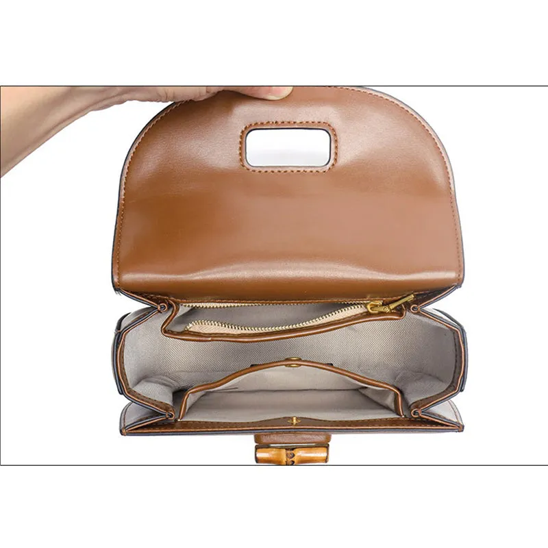 Genuine Leather Retro Bamboo Mini Bag Handbags for Woman