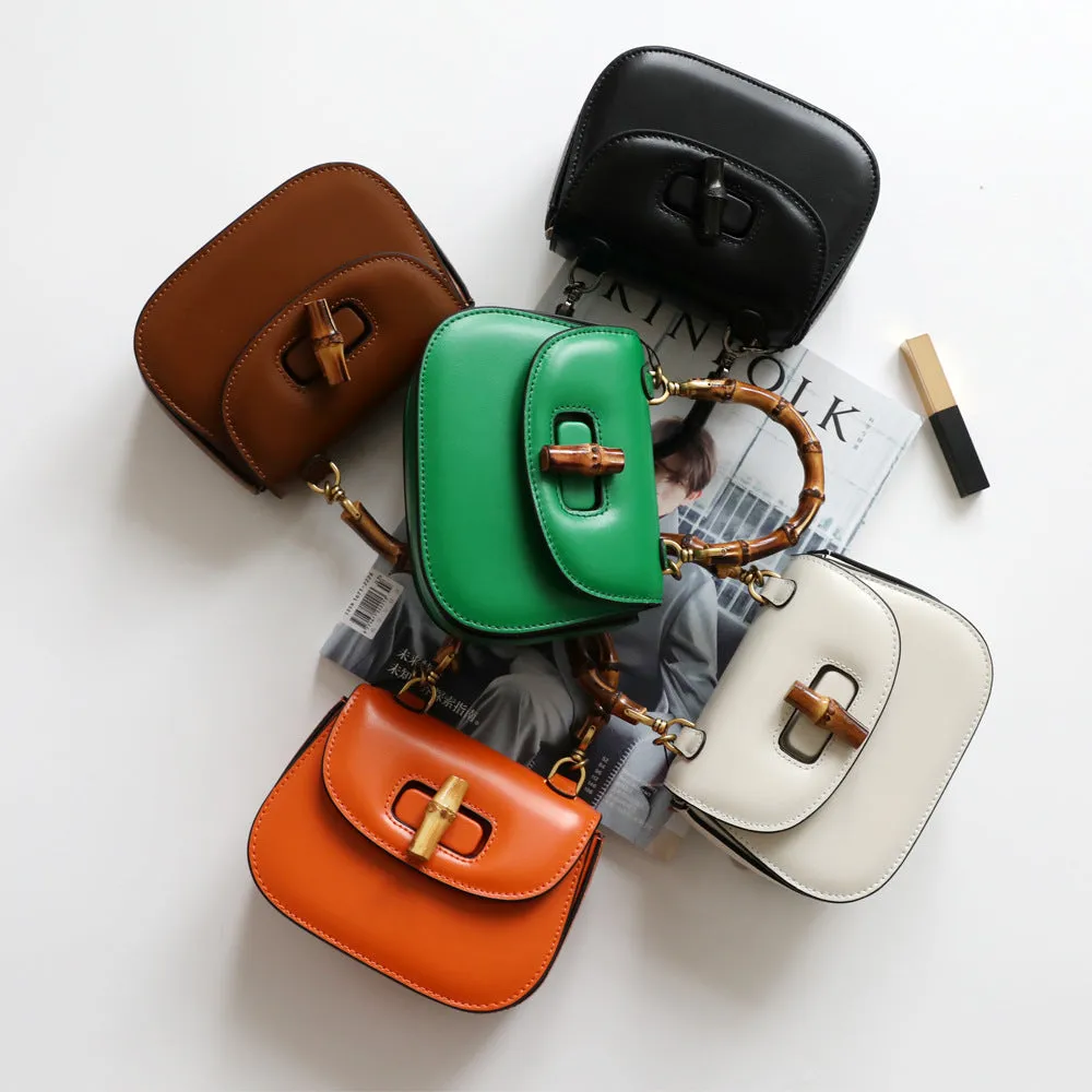 Genuine Leather Retro Bamboo Mini Bag Handbags for Woman