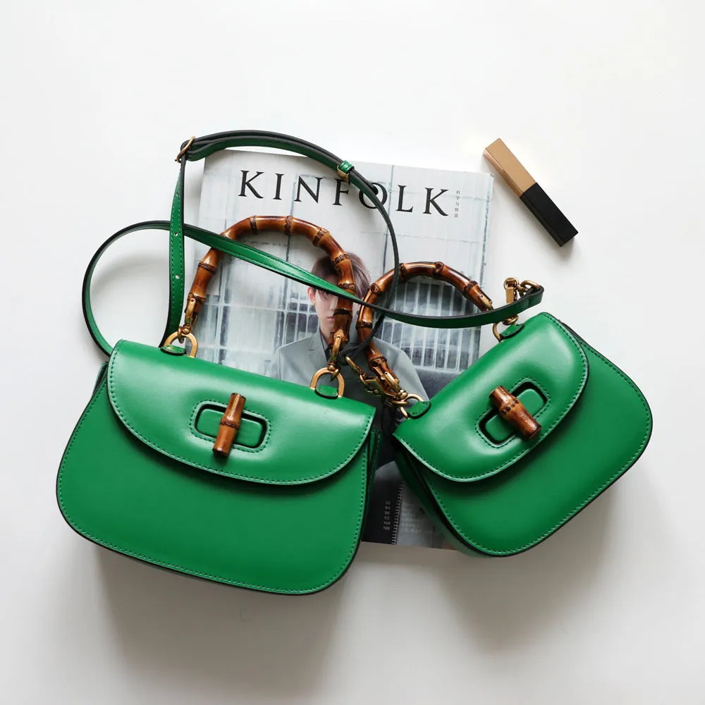 Genuine Leather Retro Bamboo Mini Bag Handbags for Woman