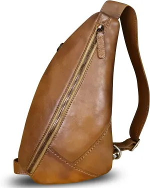 Genuine Leather Silng Bag for Women and Men Vintage Leather Sling Backpack Shoulder Crossbody Bag Chest Purses