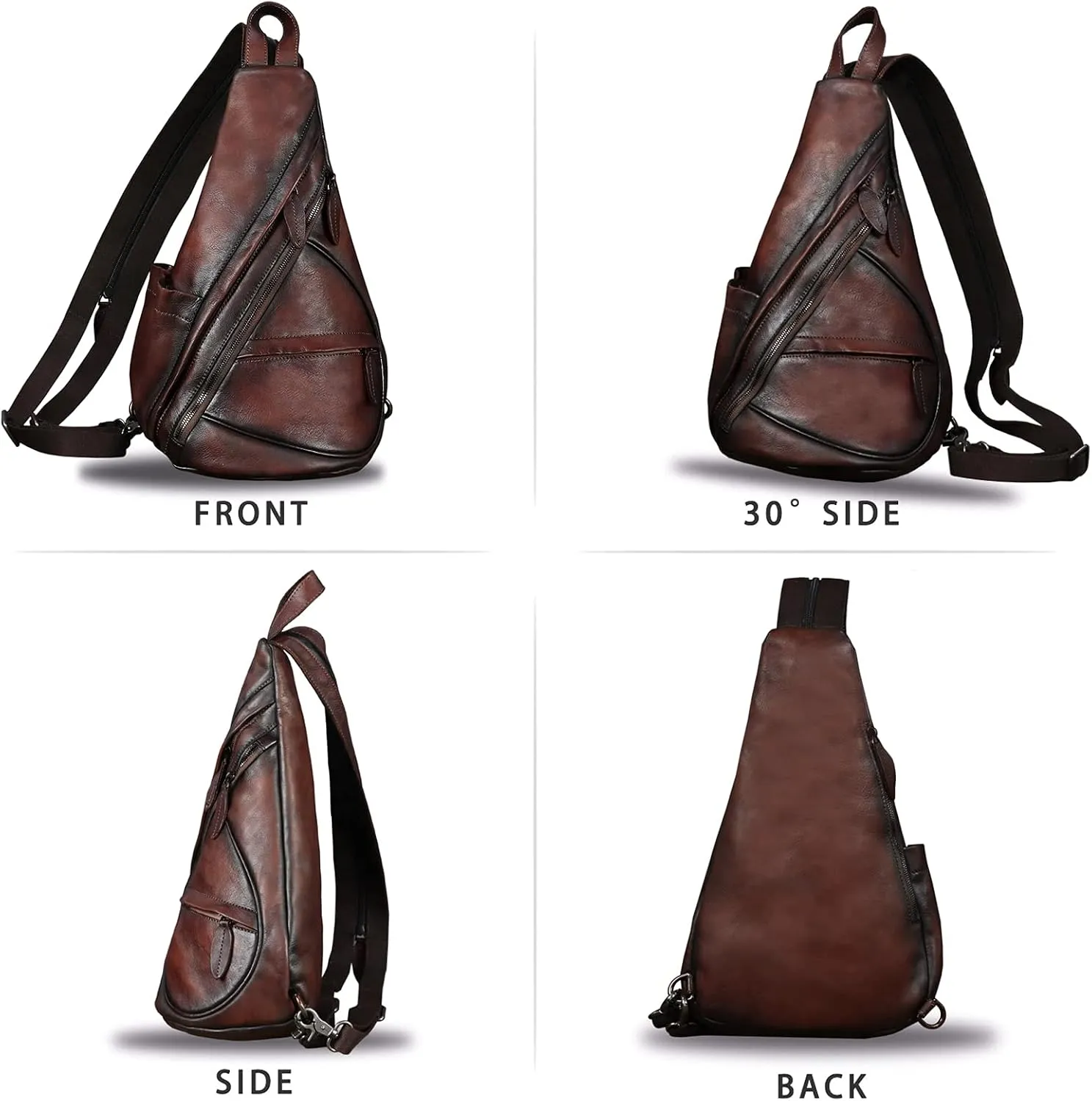 Genuine Leather Sling Bag for Men and Women - Vintage Sling Backpack Shoulder Crossbody Chest Bag for Ipad