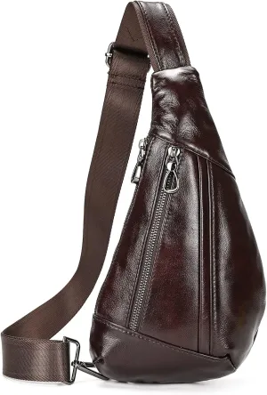 Genuine Leather sling bag for men casual crossbody backpack small shoulder bag chest bag for Travel, 9050 Brown