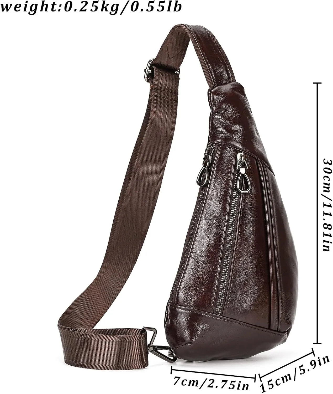 Genuine Leather sling bag for men casual crossbody backpack small shoulder bag chest bag for Travel, 9050 Brown