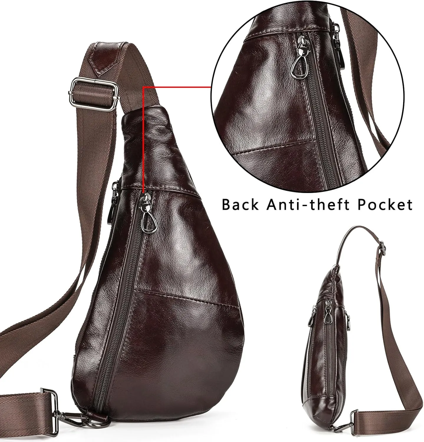 Genuine Leather sling bag for men casual crossbody backpack small shoulder bag chest bag for Travel, 9050 Brown