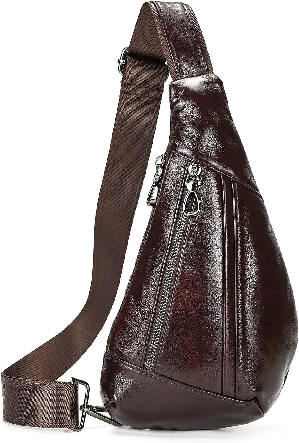 Genuine Leather sling bag for men casual crossbody backpack small shoulder bag chest bag for Travel, 9050 Brown