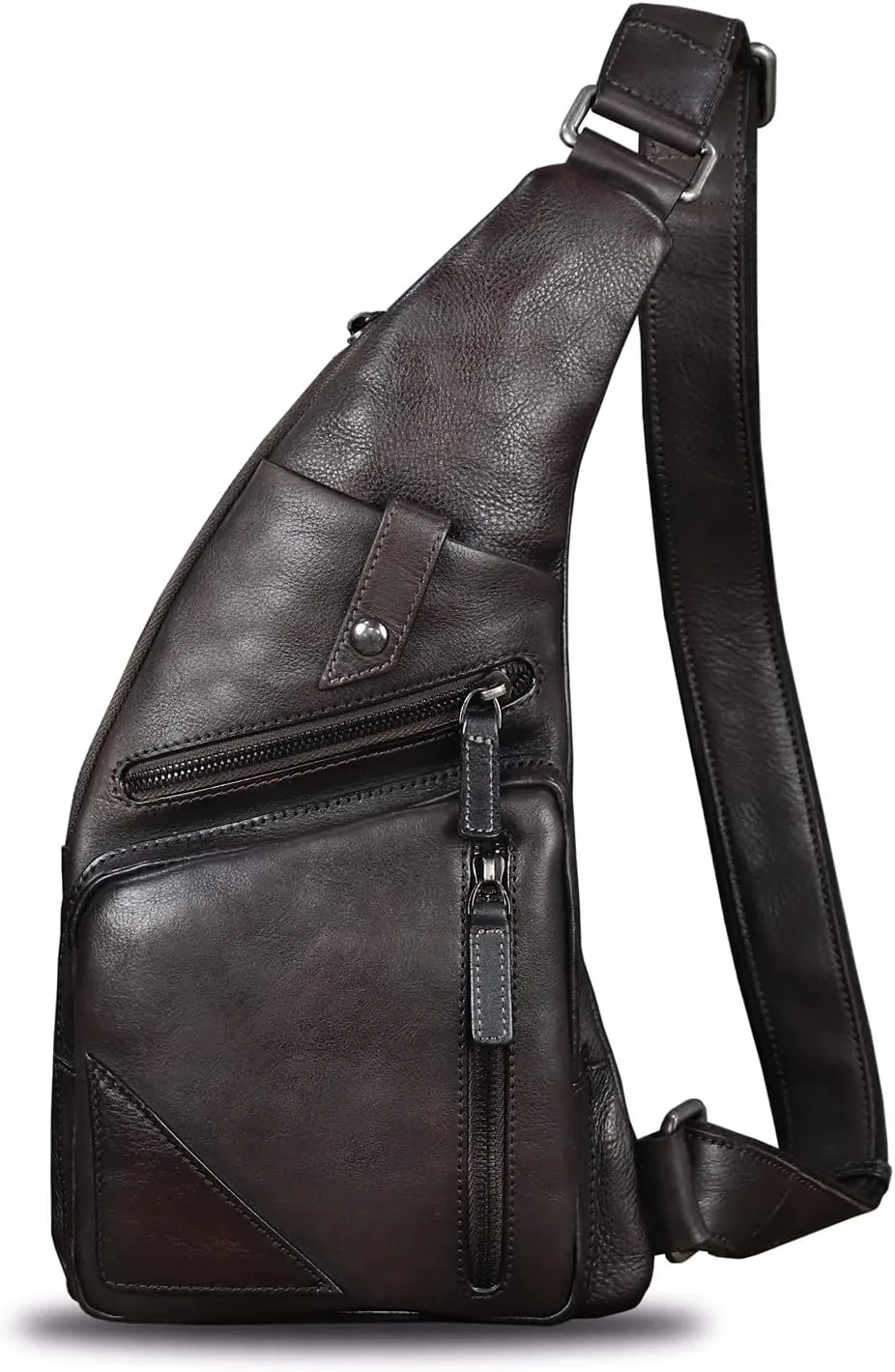 Genuine Leather Sling Bag for Men Vintage Handmade Crossbody Daypack Hiking Backpack Retro Crossbody Shoulder Bag (Brown)