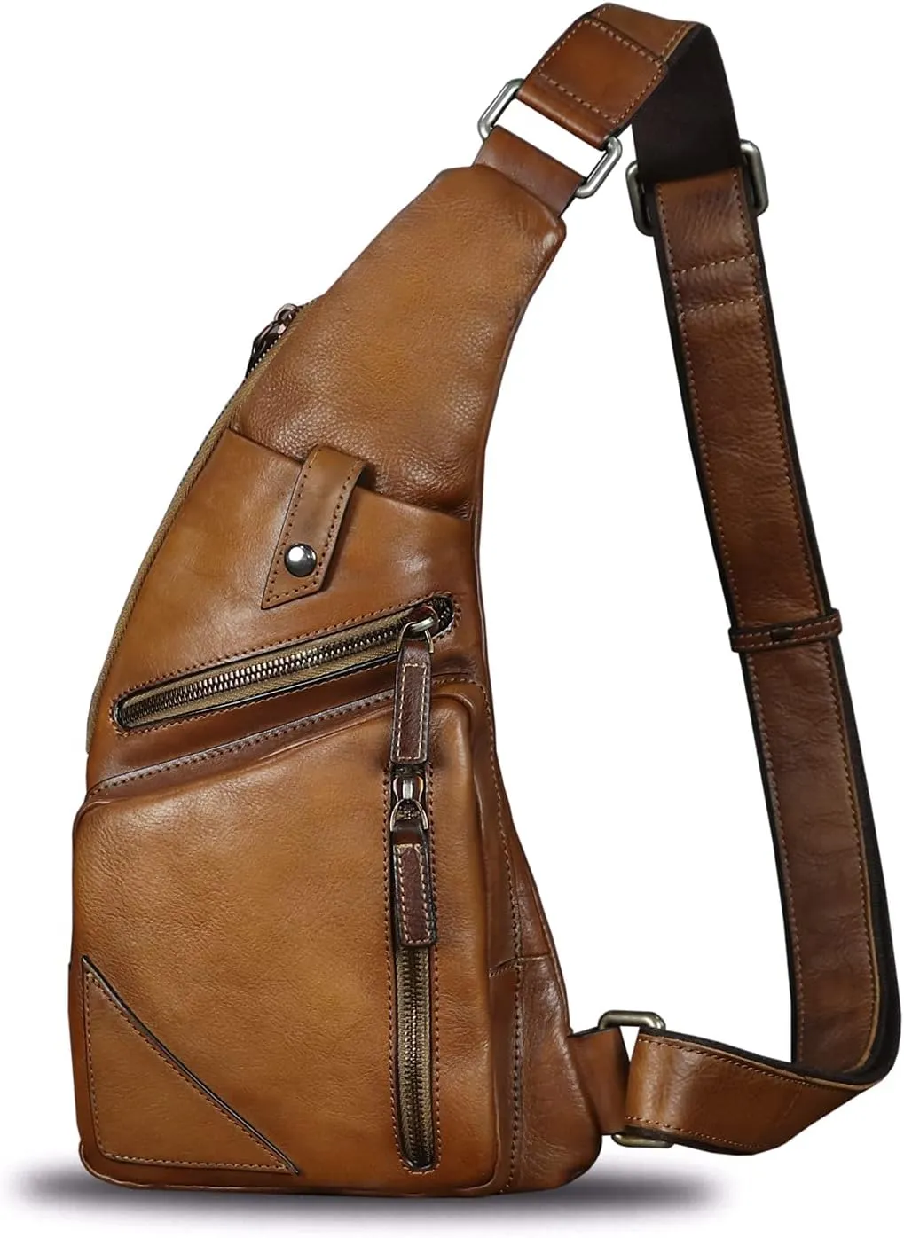 Genuine Leather Sling Bag for Men Vintage Handmade Crossbody Daypack Hiking Backpack Retro Crossbody Shoulder Bag (Brown)