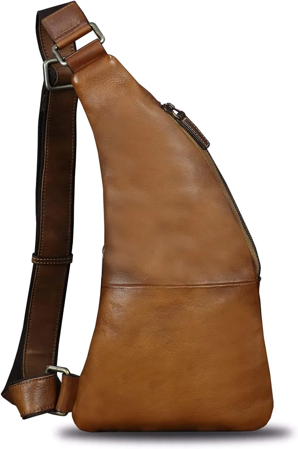 Genuine Leather Sling Bag for Men Vintage Handmade Crossbody Daypack Hiking Backpack Retro Crossbody Shoulder Bag (Brown)