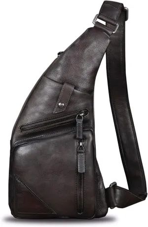 Genuine Leather Sling Bag for Men Vintage Handmade Crossbody Daypack Hiking Backpack Retro Crossbody Shoulder Bag (Brown)