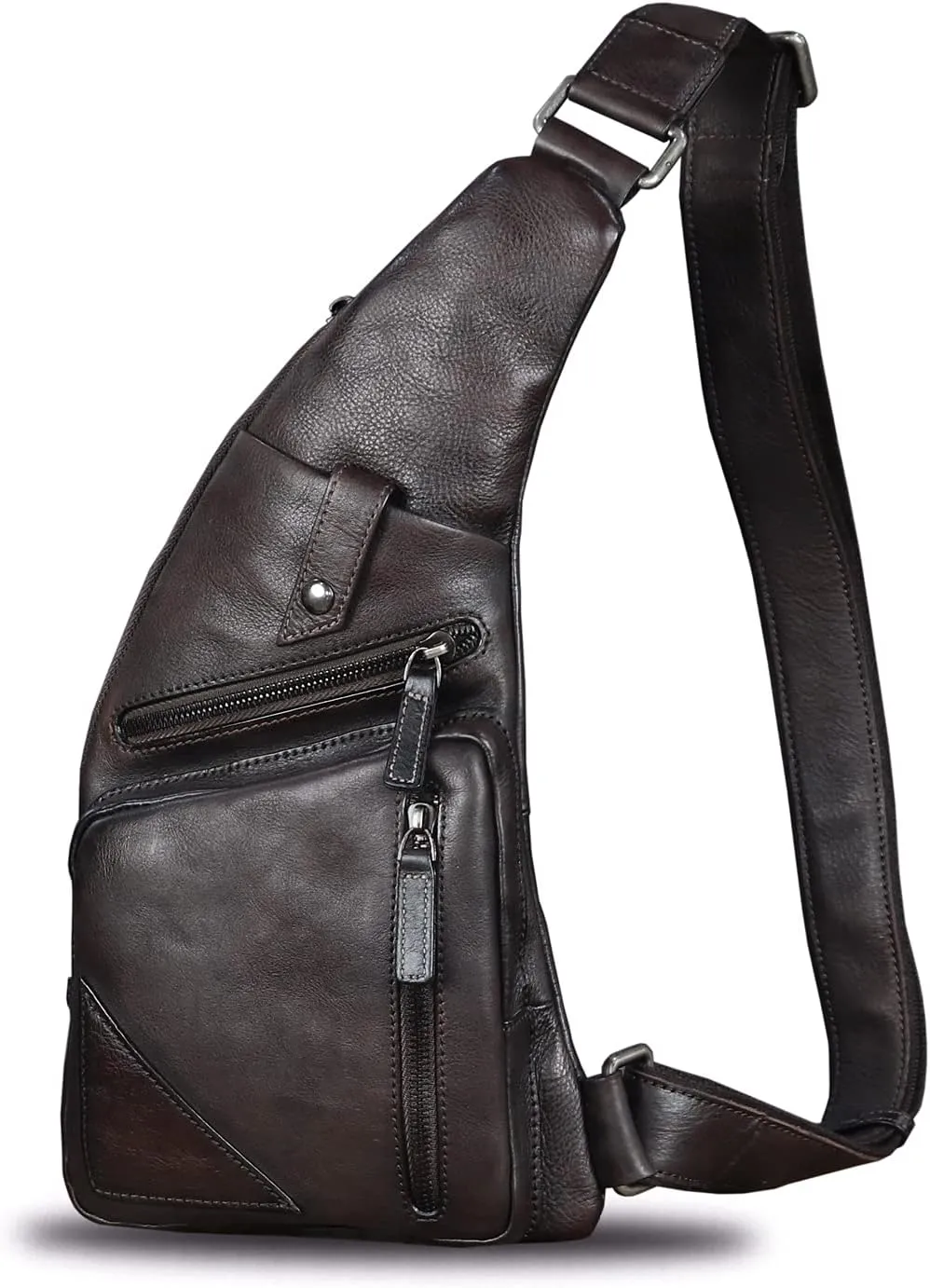 Genuine Leather Sling Bag for Men Vintage Handmade Crossbody Daypack Hiking Backpack Retro Crossbody Shoulder Bag (Brown)