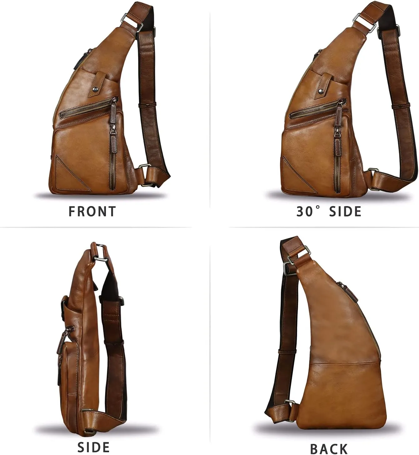 Genuine Leather Sling Bag for Men Vintage Handmade Crossbody Daypack Hiking Backpack Retro Crossbody Shoulder Bag (Brown)