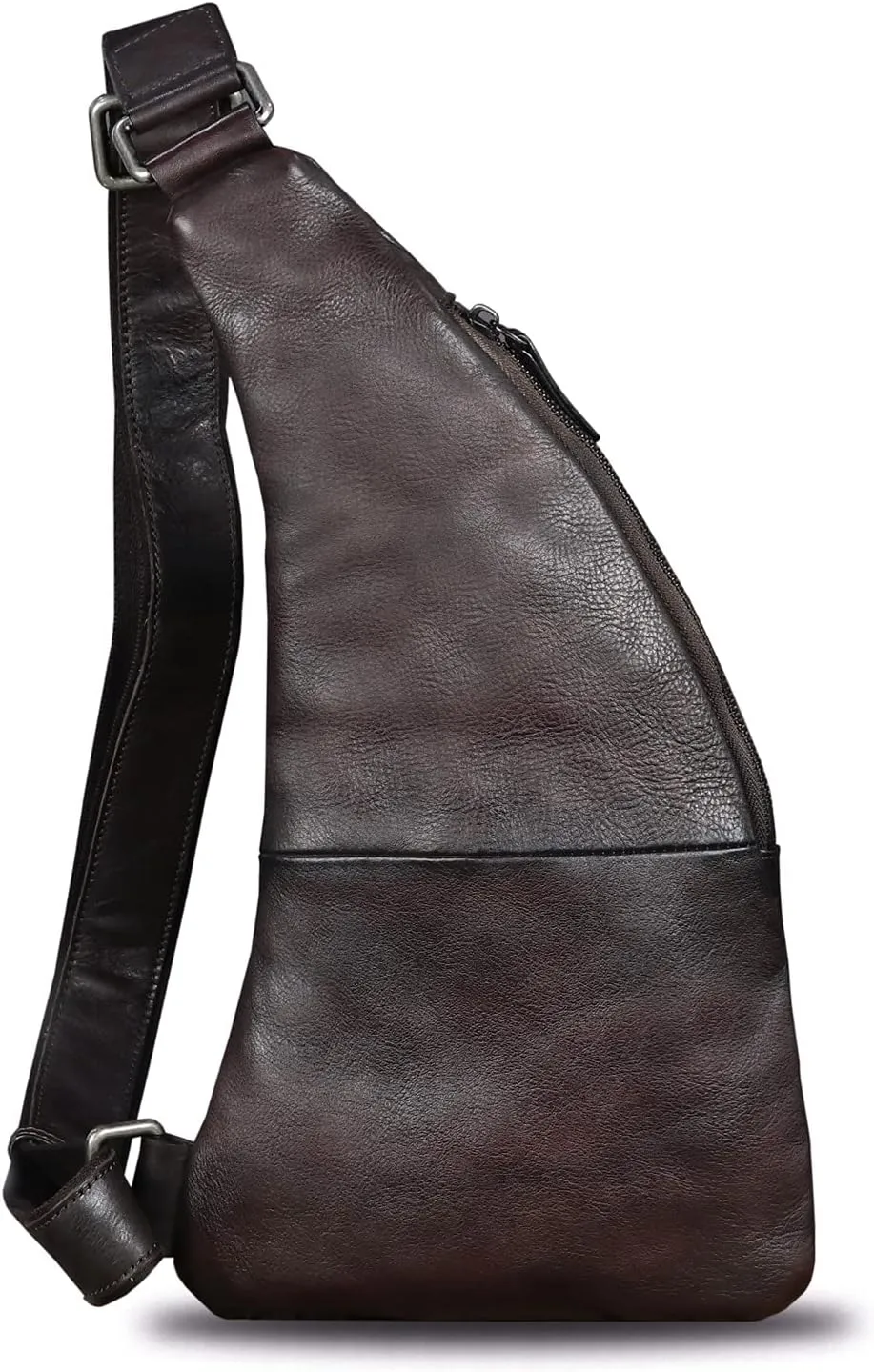 Genuine Leather Sling Bag for Men Vintage Handmade Crossbody Daypack Hiking Backpack Retro Crossbody Shoulder Bag (Brown)