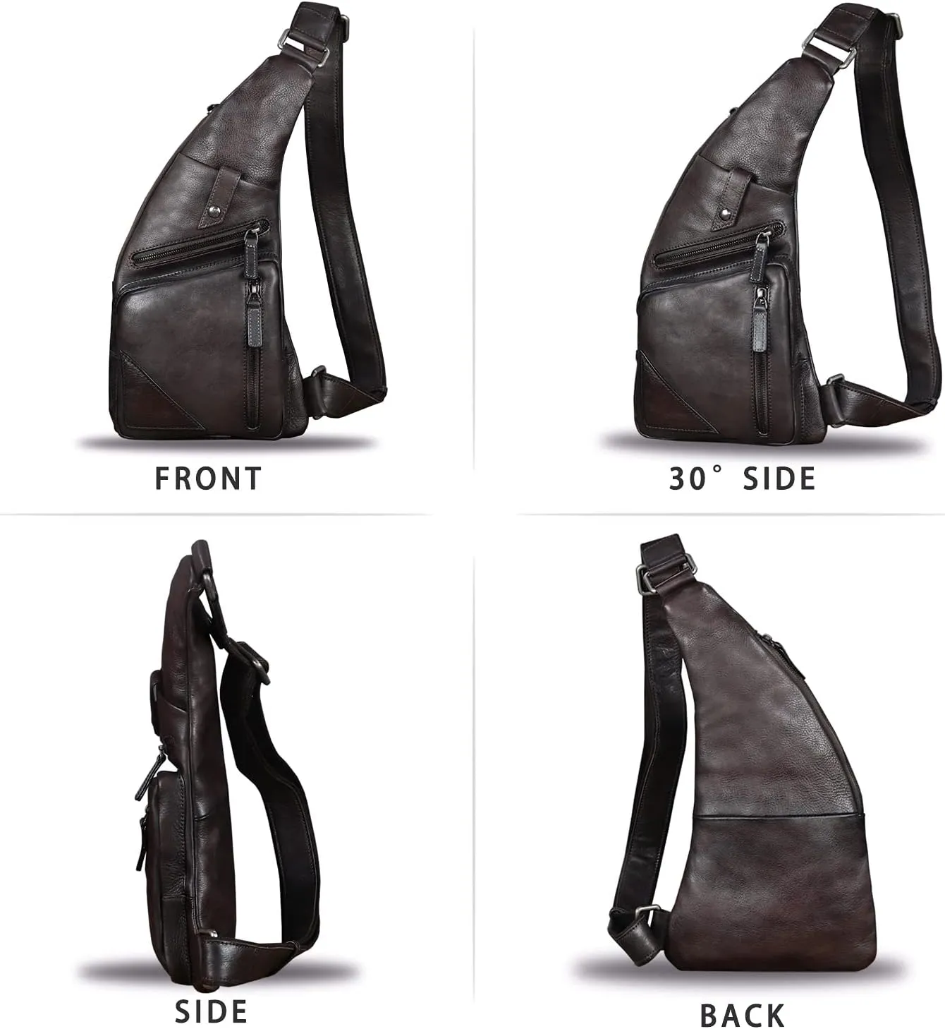 Genuine Leather Sling Bag for Men Vintage Handmade Crossbody Daypack Hiking Backpack Retro Crossbody Shoulder Bag (Brown)