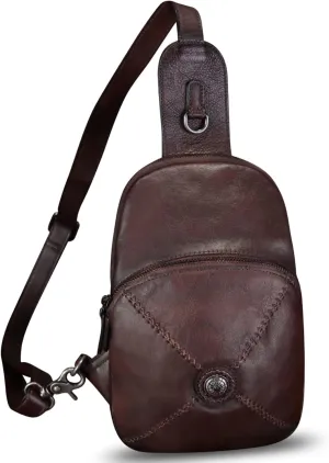 Genuine Leather Sling Bag for Women Vintage Real Leather Sling Backpack Shoulder Crossbody Bag Chest Purse