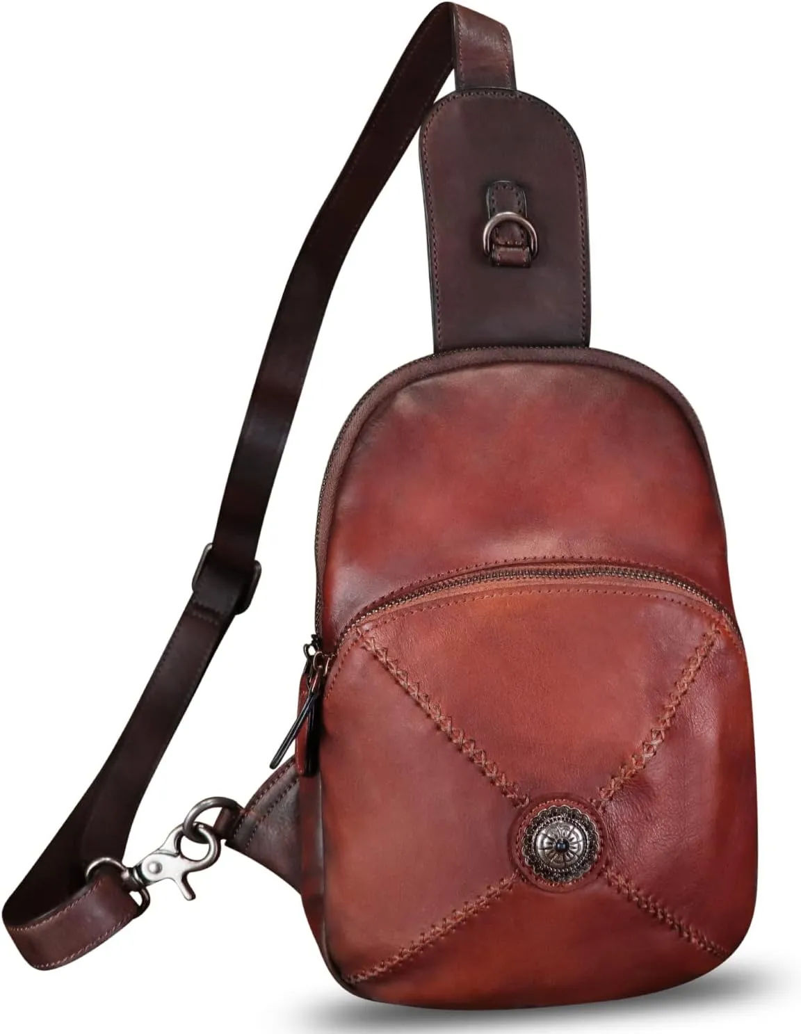 Genuine Leather Sling Bag for Women Vintage Real Leather Sling Backpack Shoulder Crossbody Bag Chest Purse