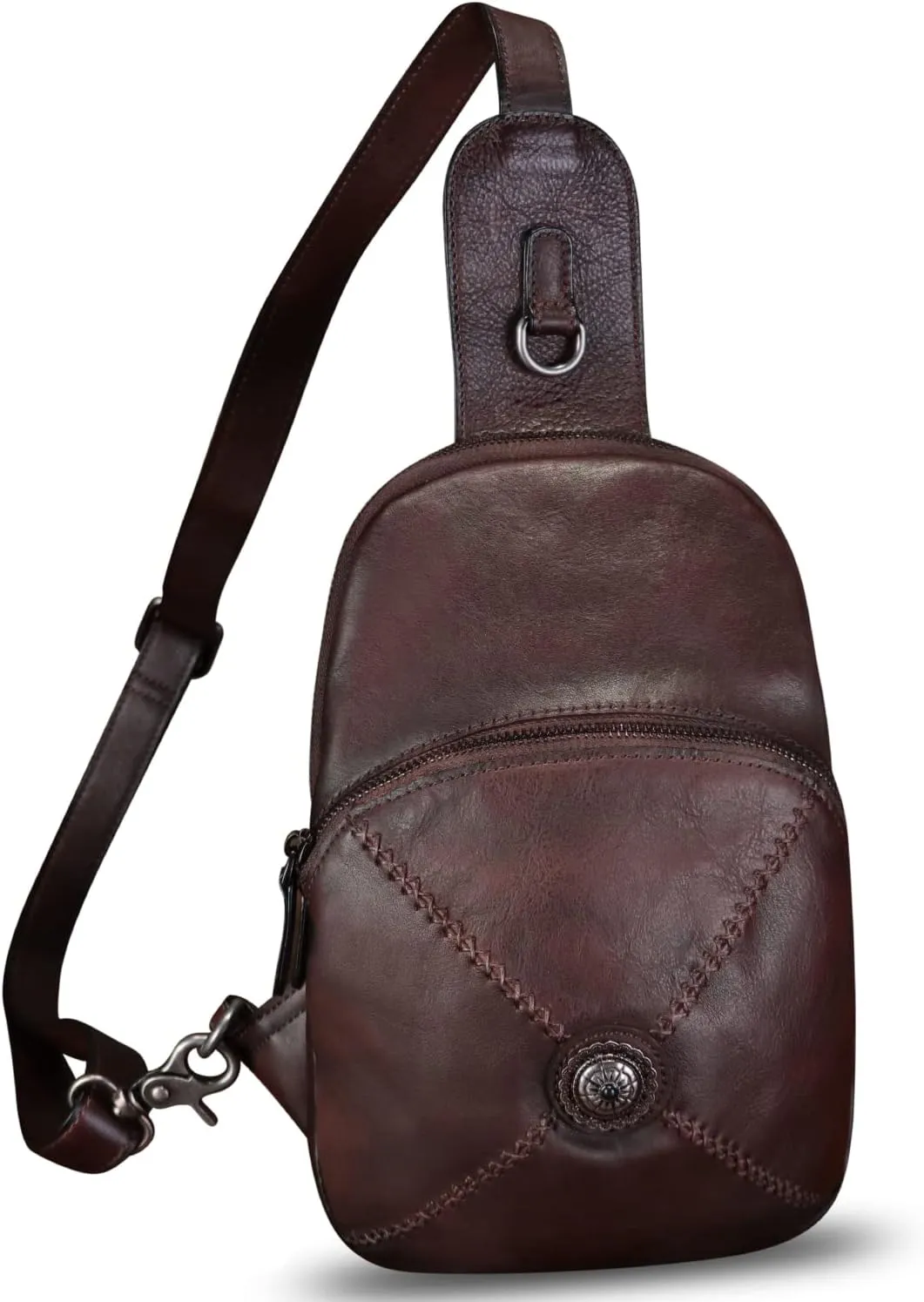 Genuine Leather Sling Bag for Women Vintage Real Leather Sling Backpack Shoulder Crossbody Bag Chest Purse