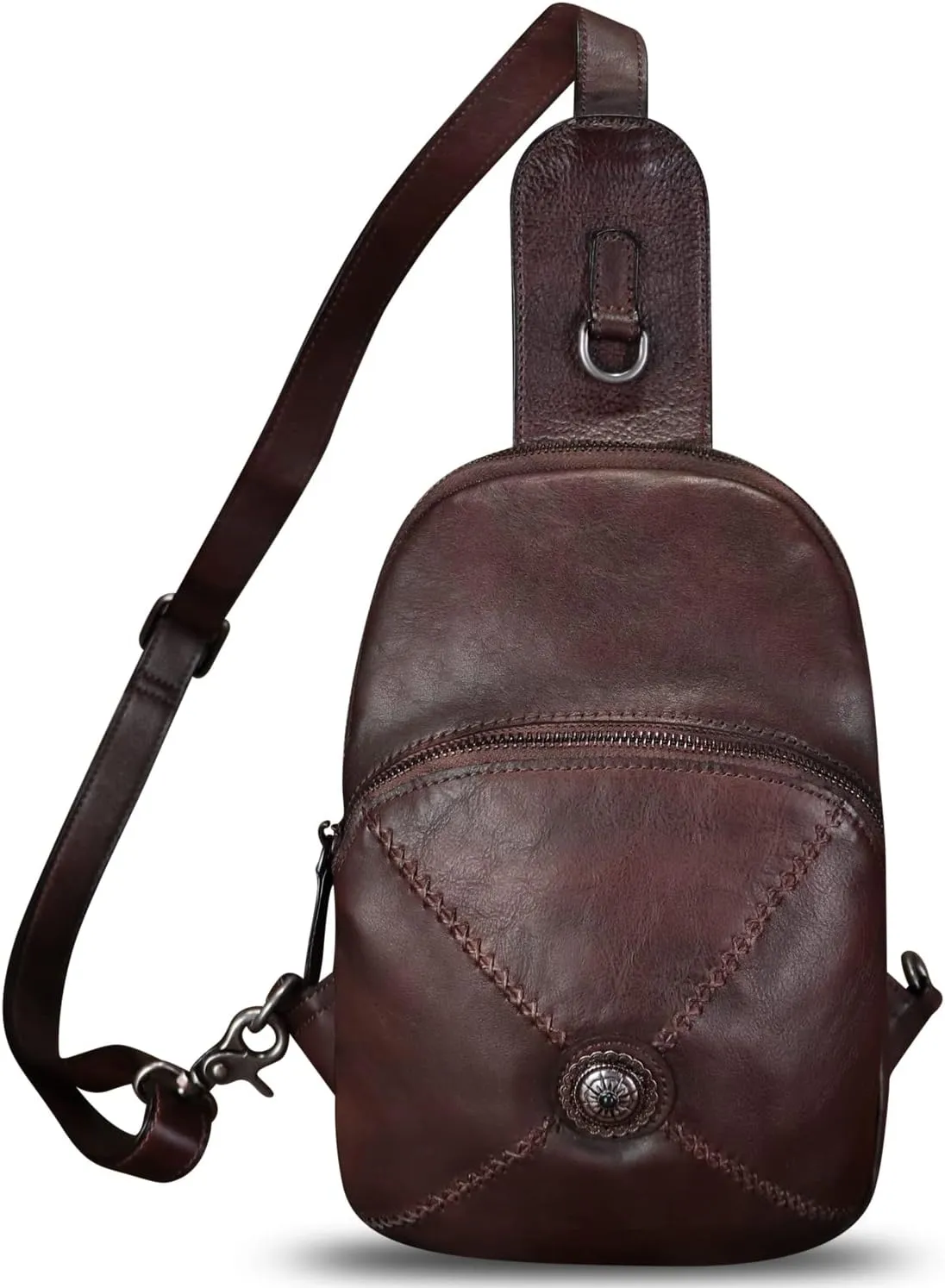 Genuine Leather Sling Bag for Women Vintage Real Leather Sling Backpack Shoulder Crossbody Bag Chest Purse