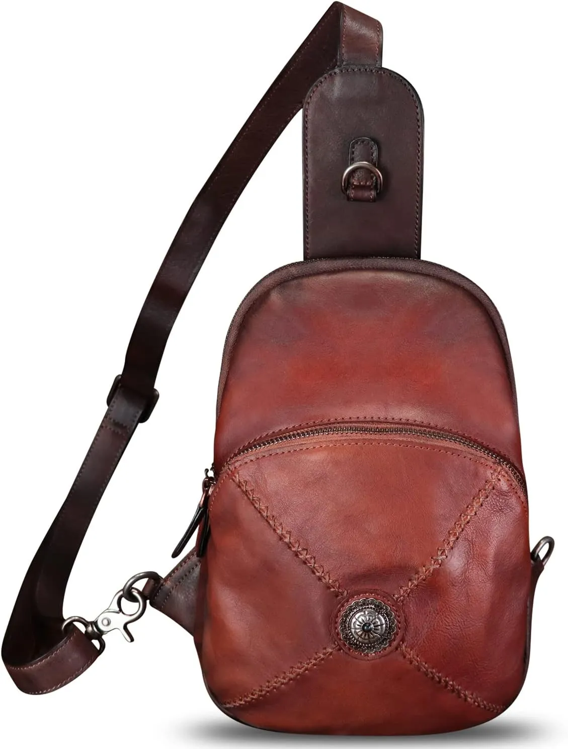 Genuine Leather Sling Bag for Women Vintage Real Leather Sling Backpack Shoulder Crossbody Bag Chest Purse