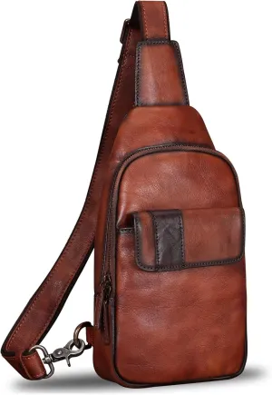 Genuine Leather Sling Bag - Vintage Sling Backpack for Men & Women - Fashion Shoulder & Crossbody Bag