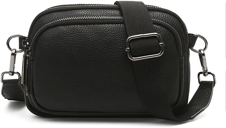 Genuine Leather Womens Crossbody Purse with Wide Adjustable Guitar Strap Trendy Crossbody Bag for Women
