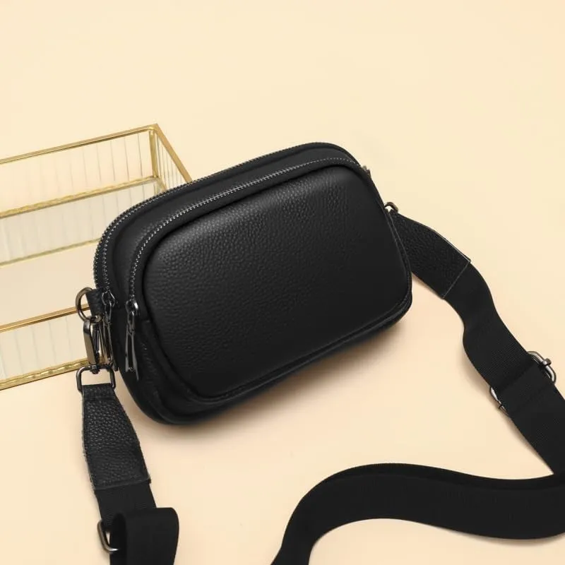 Genuine Leather Womens Crossbody Purse with Wide Adjustable Guitar Strap Trendy Crossbody Bag for Women