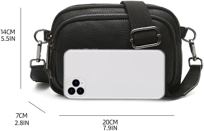 Genuine Leather Womens Crossbody Purse with Wide Adjustable Guitar Strap Trendy Crossbody Bag for Women