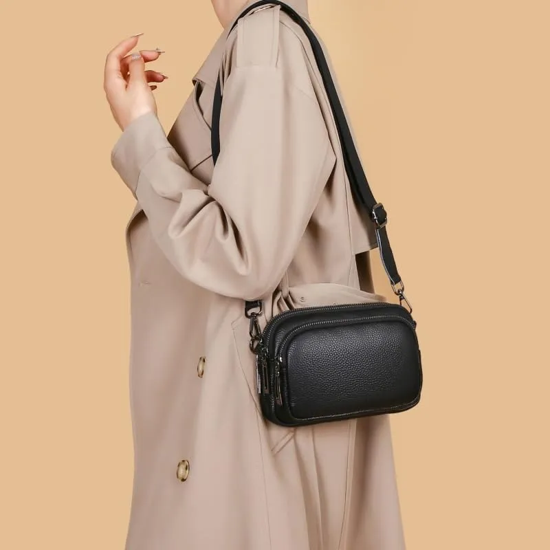 Genuine Leather Womens Crossbody Purse with Wide Adjustable Guitar Strap Trendy Crossbody Bag for Women