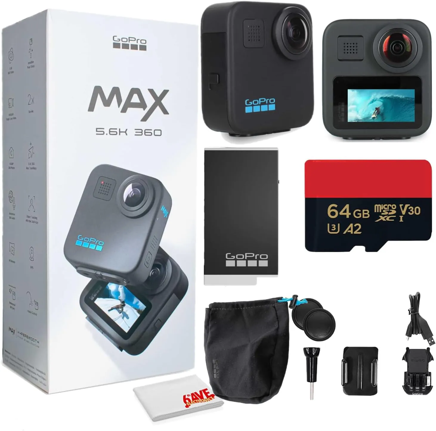 GoPro MAX 360 (2025) Action Camera Dual-Lens 5.6K 360 Video   Hero Mode with Cleaning Set   64GB Memory Card and More