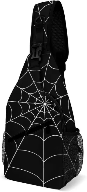 Goth Spider Web Sling Backpack Print Shoulder Chest Bag Crossbody Bag Travel Daypack for Women Men
