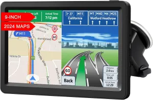 GPS Navigation for Car Truck 9″ Touch Screen GPS System, 2025 Satellite Navigation 16GB, Voice Guidance, Speeding Warning, POI, FM Radio, Free Lifetime Live Map Updates