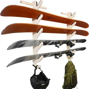 Grassracks Birch Wood Ski Rack - The Hallsteiner Series Indoor Horizontal Ski Wall Rack (4 or 5 Pairs of Skis, Birch)