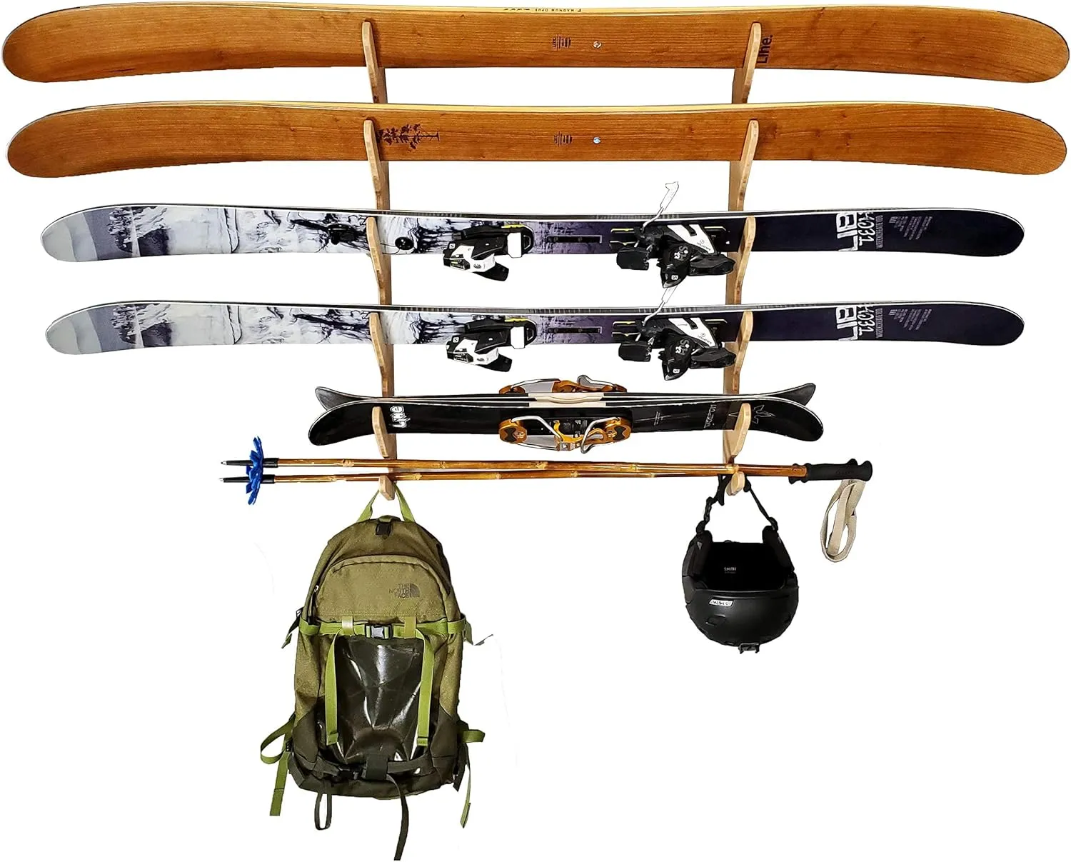 Grassracks Birch Wood Ski Rack - The Hallsteiner Series Indoor Horizontal Ski Wall Rack (4 or 5 Pairs of Skis, Birch)