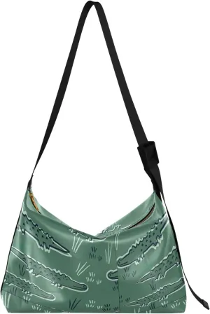 Green Cute Alligator Crocodile Leather Women Purse Hobo Large Purse Crossbody Animal Print Women Handbag