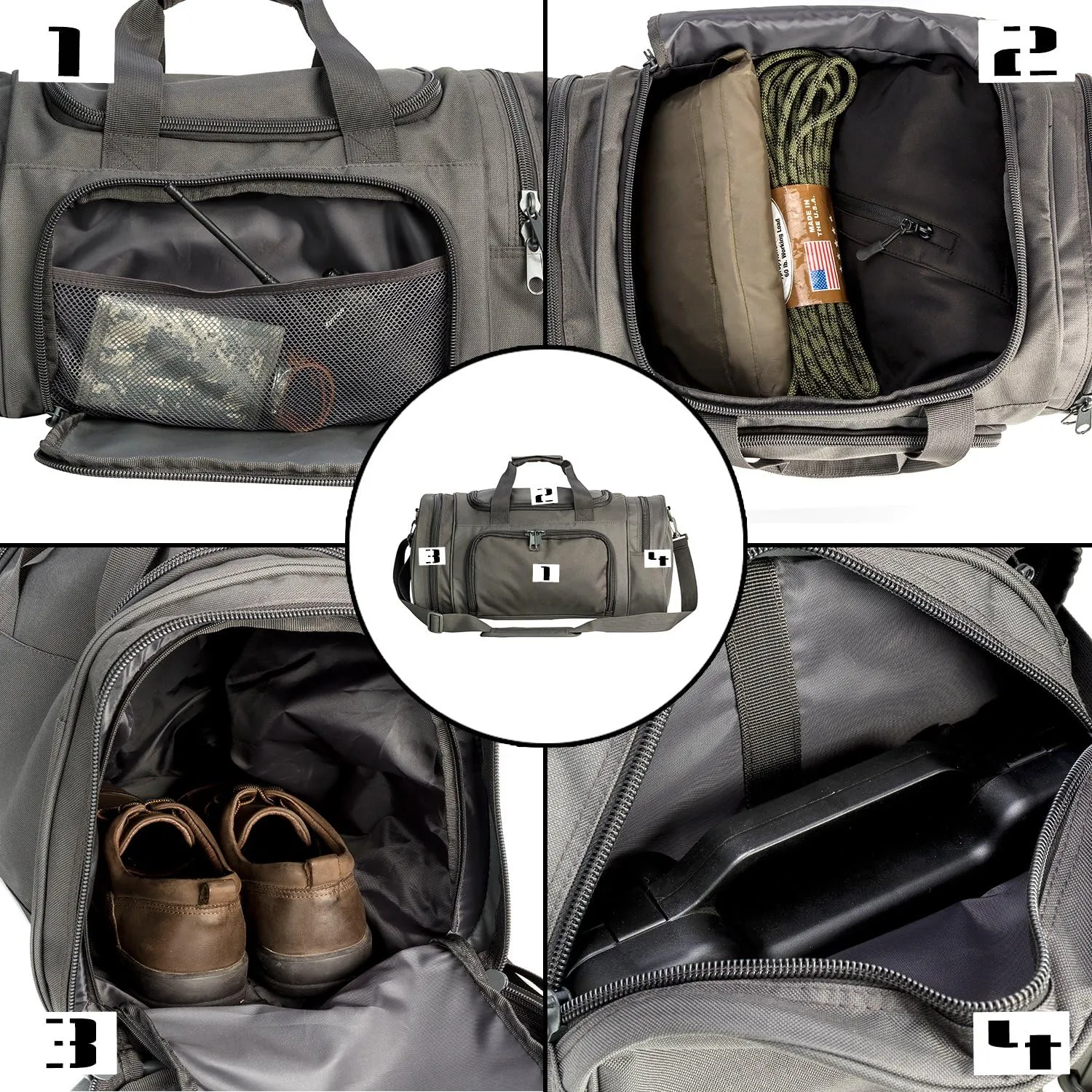 Greencity Gym Bag Travel Duffel Bag Sports Tote Tactical Army Weekender Work Out Bags for Women & Men Lightweight Waterproof Shoe Pocket,Grey 21 Inch