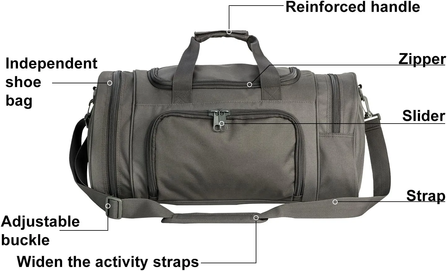Greencity Gym Bag Travel Duffel Bag Sports Tote Tactical Army Weekender Work Out Bags for Women & Men Lightweight Waterproof Shoe Pocket,Grey 21 Inch