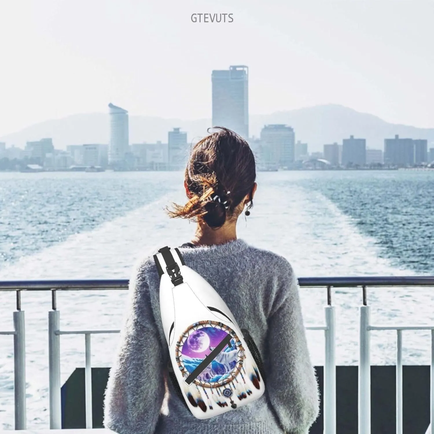 GTEVUTS Native American Wolf Dream Catchers Crossbody Bags Sling Bag for for Women Men- Cute Fashion Chest Bag- Small Shoulder Bags Travel Hiking Cycling Daypack Adult Backpack