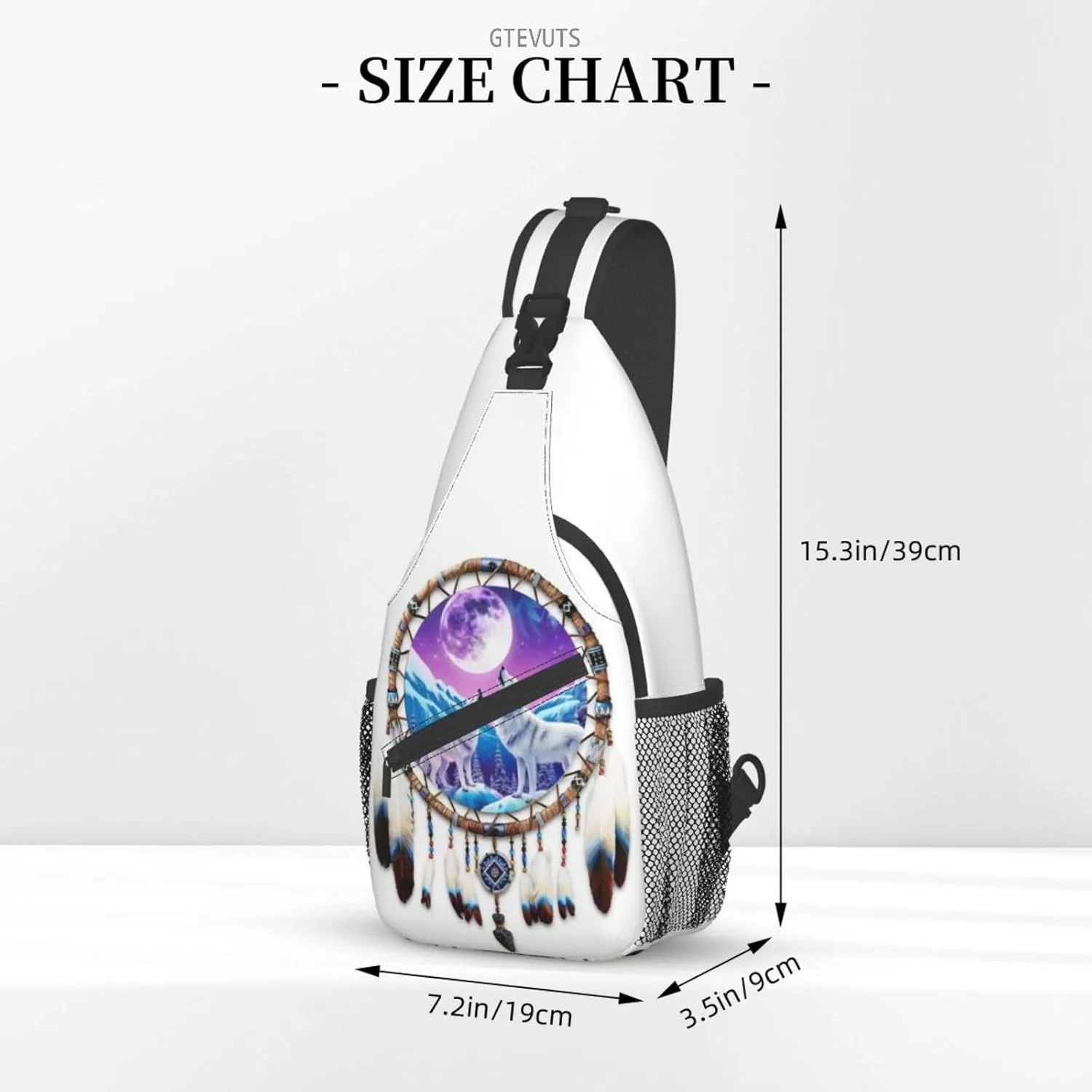 GTEVUTS Native American Wolf Dream Catchers Crossbody Bags Sling Bag for for Women Men- Cute Fashion Chest Bag- Small Shoulder Bags Travel Hiking Cycling Daypack Adult Backpack